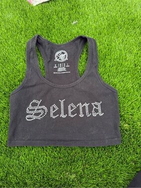 Selena Black Rhinestone Crop Tank Top